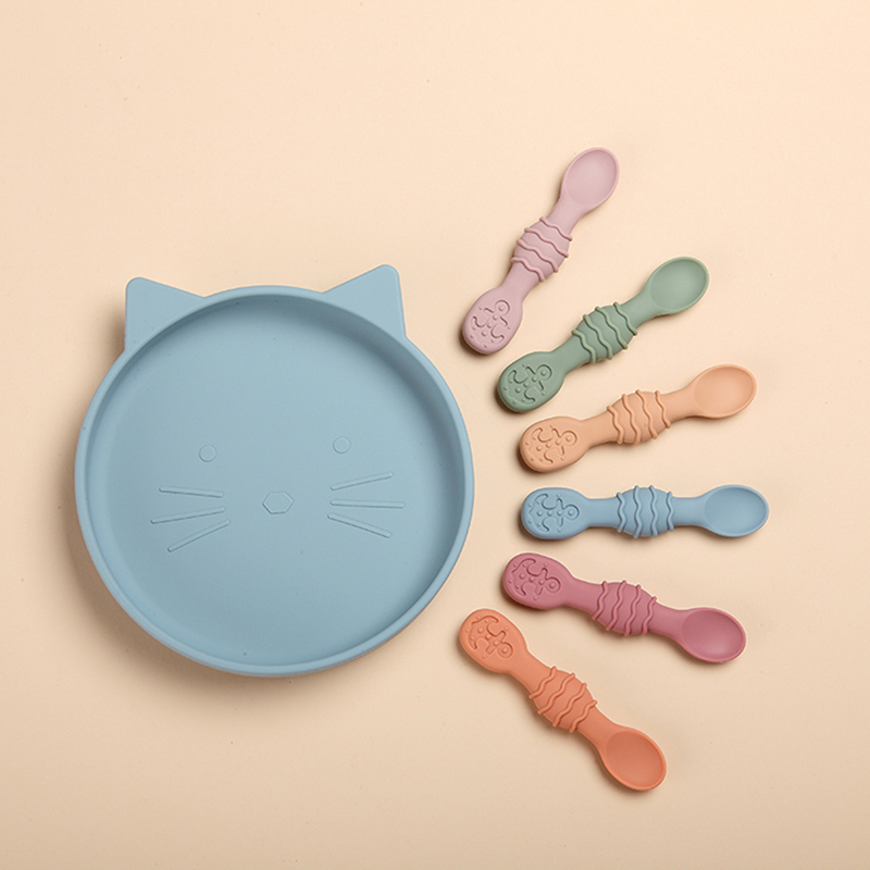 Food Grade Silicone Baby Led Weaning Spoons with Teether Soft Training Spoon for Toddler Newborn Infant Feeding Utensils