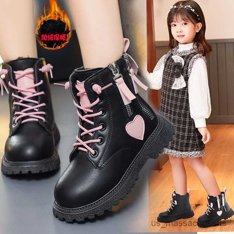 Boots Kids Short Boots Pink and Black Double Zipper Love Girls Non-Slip Temperament Casual Shoes Child Fashion Spring New R230822