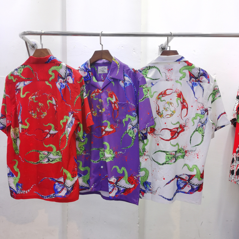 Men's Casual Shirts Real Po Japanese Street WACKO MARIA ShortSleeved GhostGraffiti Illustrationstyle Summer Wacko Maria Top Tee 230822