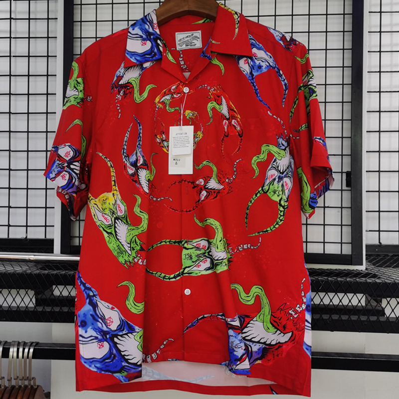 Men's Casual Shirts Real Po Japanese Street WACKO MARIA ShortSleeved GhostGraffiti Illustrationstyle Summer Wacko Maria Top Tee 230822