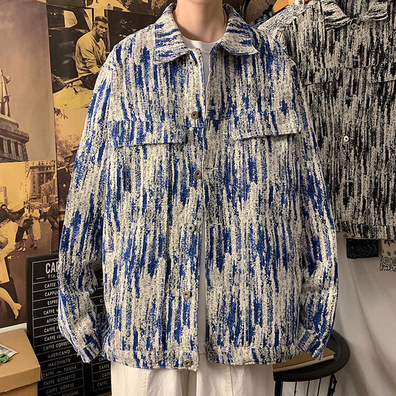 Men's Jackets Spring Autumn Fashion Y2K Trend Casual Jacket Man Lapels Tie-dye Pocket Male Tops Loose Vintage All Match Outerwear Coat Men 230822