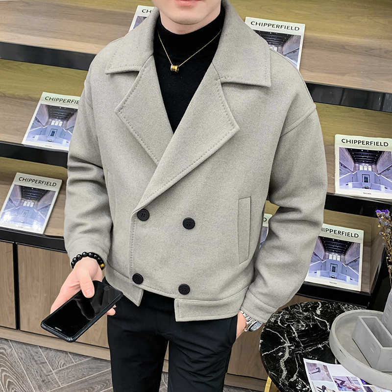 Men's Jackets Men Windbreaker Autumn Winter Thickened Wool Blend Trench Jackets Coats Short Loose Korean Mens Double-Breasted Tweed Coat J230821