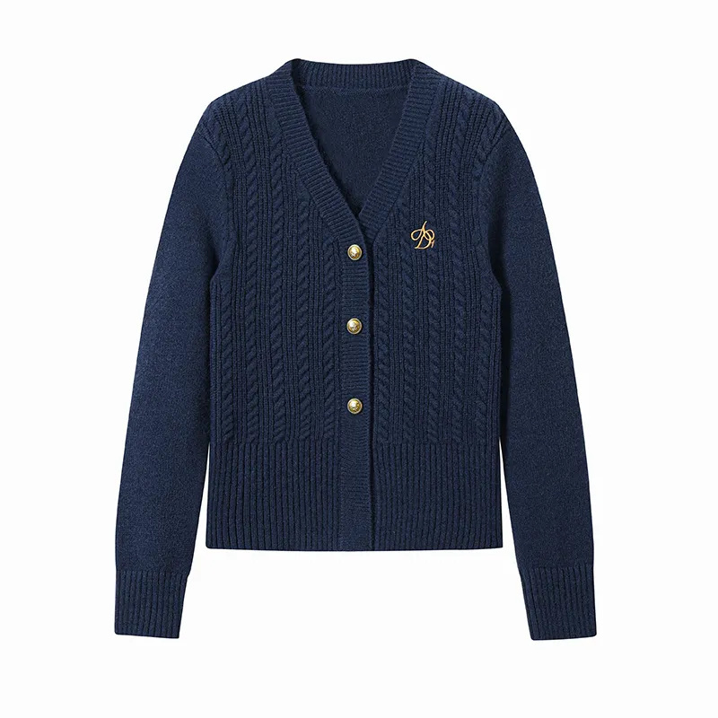 Womens Sweaters Vintage Letter Embroidery Cardigan Women Long Sleeve Single Breasted Twisted Knitted Korean Clothing 230822