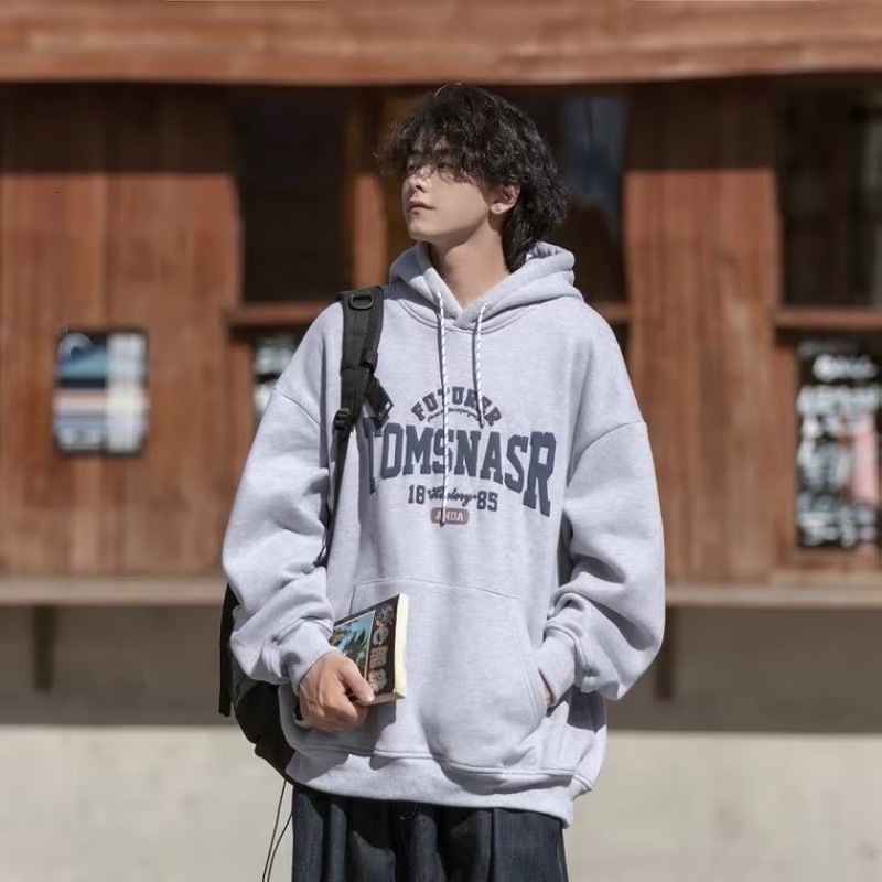 Men's Hoodies Sweatshirts Men's Fashion Letter Fleece Hoodies Autumn Tracksuit Male Hooded Sweatshirts High Street Long Sleeve Y2K Loose Hoo