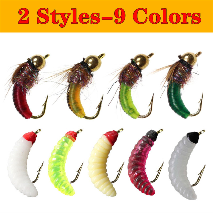 Baits Lures 1Pcs #10 Brass Bead Head Fast Sinking Nymph Maggots Bug Worm Flies Trout Fly Fishing Lure Bait 230821