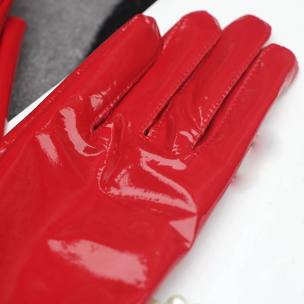 Five Fingers Gloves Sexy Women's Long Gloves Ladies Patent leather Gloves Shiny Black Party Evening Overlength Long Glove PU Bright Leather On Sa