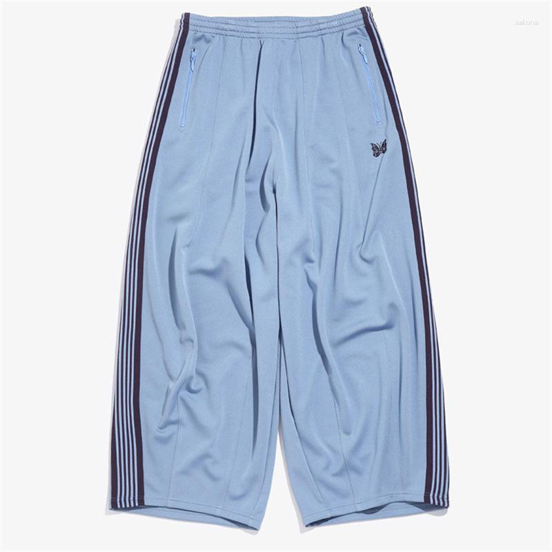 Mens Pants 23SS NEEDLES H.D.Track Butterfly Embroidery Straight Version Knickerbockers Sports Wide Leg w250430