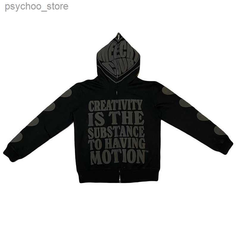 Men's Hoodies Sweatshirts Hip Hop Men's Hoodie Y2K Vintage Letter Print Loose Full Zip Long Sleeve Sweatshirt Fashion Street Hooded Jacket Coat Q230822