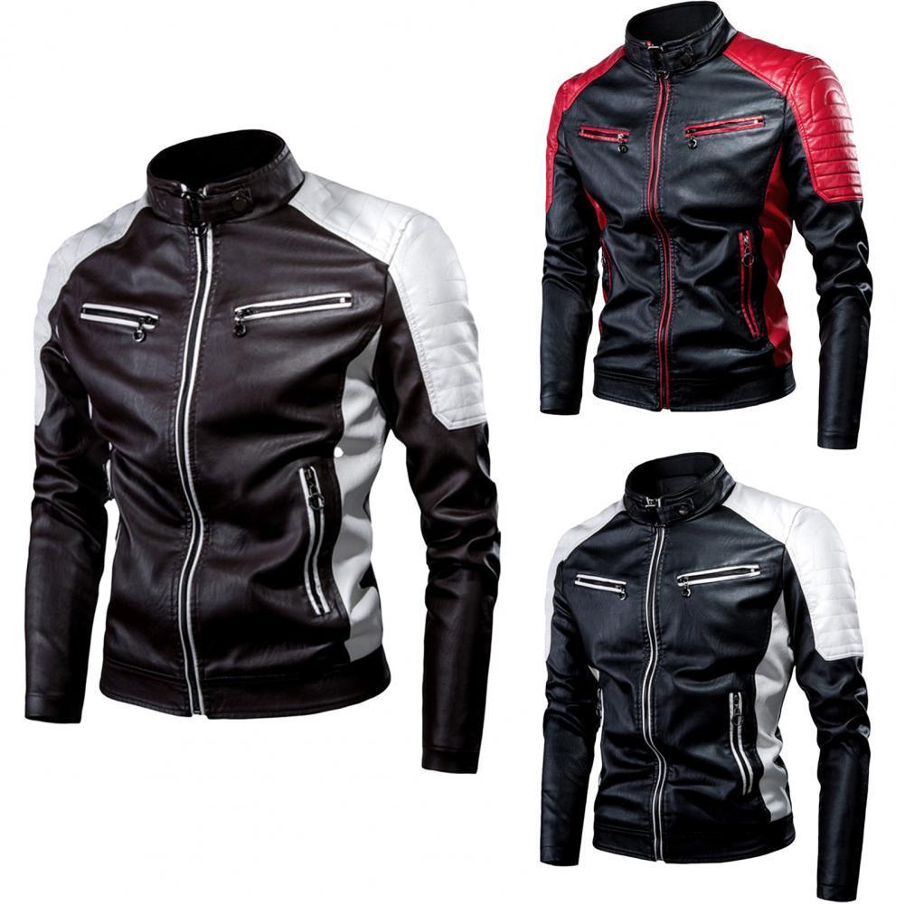 Men's Jackets Men's Winter Fleece Pu Jacket Motorcycle Waterproof Cool Contrast Colors Classic Biker Leather Jacket Motor Autumn Coat 230821