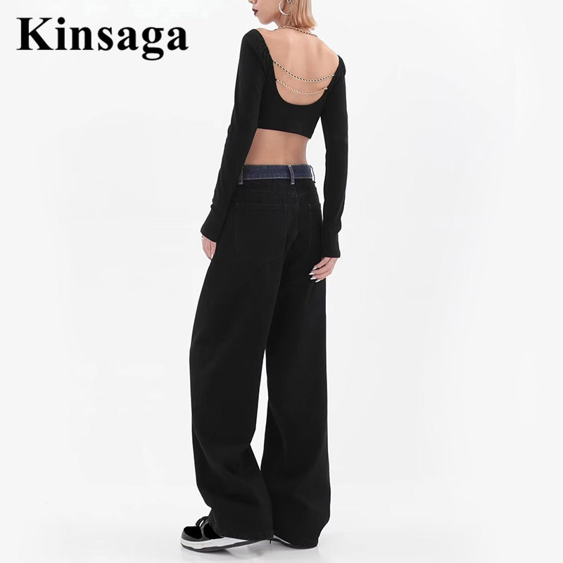 Women's Jeans Street Cargo Mopping 4XL Women Allmatch Contrast High Waist Wide Leg Color Blocking Academia Pant Loose Overalls Trousers 230821