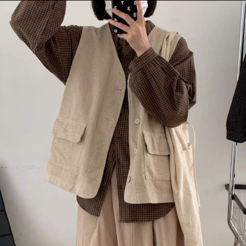 Men s Jackets Corduroy Vest Streetwear Pockets Autumn Coats Tender All match Ropa Mujer Japanese Style Solid Vintage 230822
