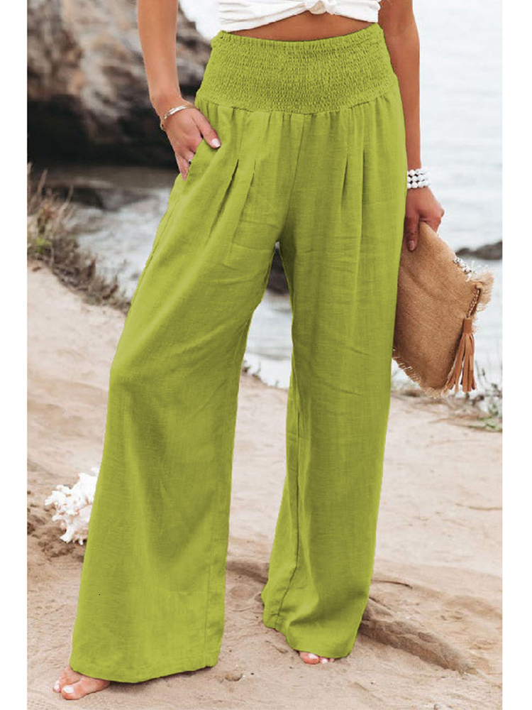Womens Pants Capris Foridol Spring Summer Cotton Linen Women Pockets Solid Casual White Wide Leg Office Lady Long Trousers Khaki 230821