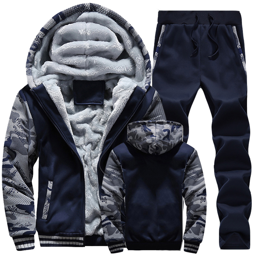 Men s Tracksuits Fleece Sports Jacket Pants Suits Winter Plush Thickened Hoodies Jackets Coats Trousers Casual Tracksuit 230821