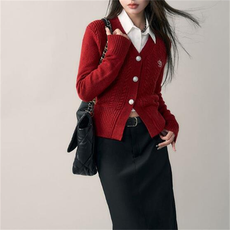 Womens Sweaters Vintage Letter Embroidery Cardigan Women Long Sleeve Single Breasted Twisted Knitted Korean Clothing 230822