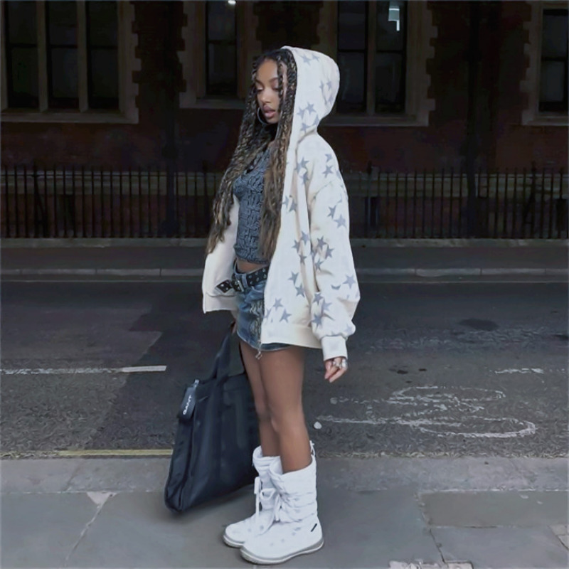 Men's Hoodies Sweatshirts Vintage Star Pattern Hoodie Women Men Fairy Grunge Long Sleeve Zipper Jacket Harajuku Oversize Sweatshirt Streetwear Y2