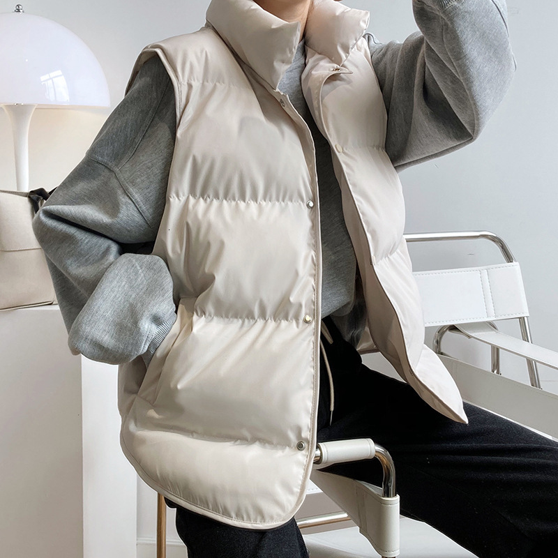 Men s Jackets Women Vest Coat Stand Collar Winter Warm Oversize Tops Beige Chaleco Mujer Gilet Casaco Feminino 230822