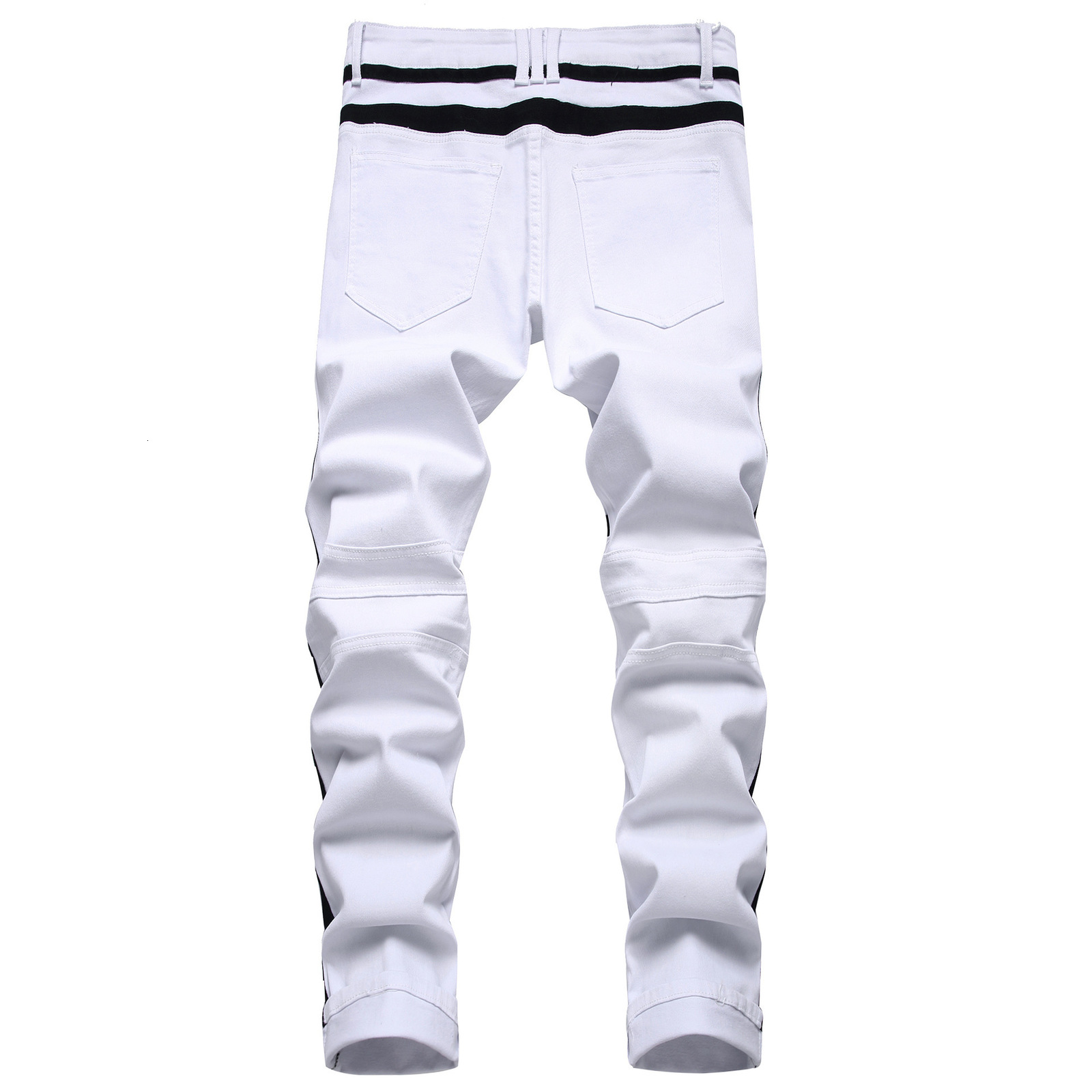 Men's Jeans Punk Jeans Men Zipper Hip Hop Slim Fit White Bike Jeans Elastic Split Denim Pants Cotton Fashion Casual Jogging Male Clothing 230821