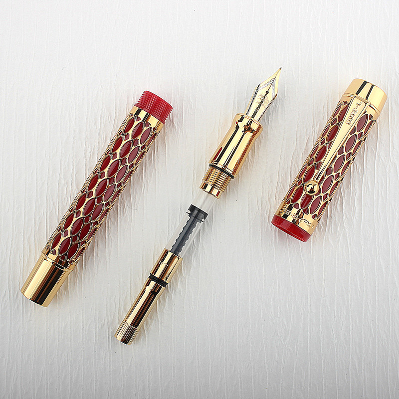 wholesale Jinhao Century 100 Fountain Pen Real Gold Electroplating Hollow Out Ink Pens Smoothly Writing F Nib for School Office Business 230821