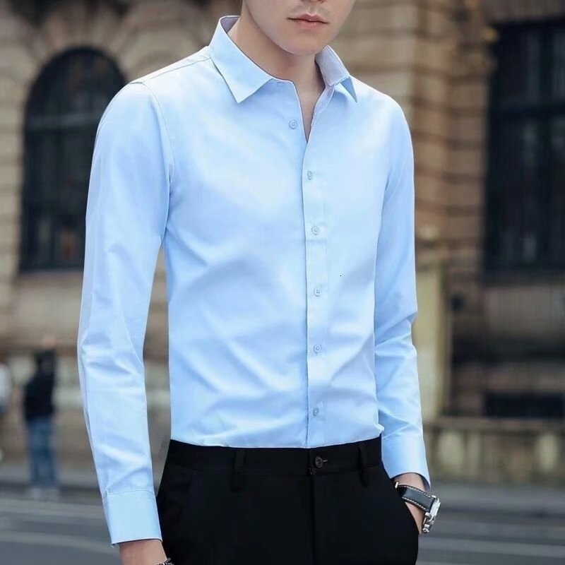 Men's Casual Shirts Fashion White Shirt Long Sleeves Autumn Office Work Slim Professional Solid Color Suit 230822