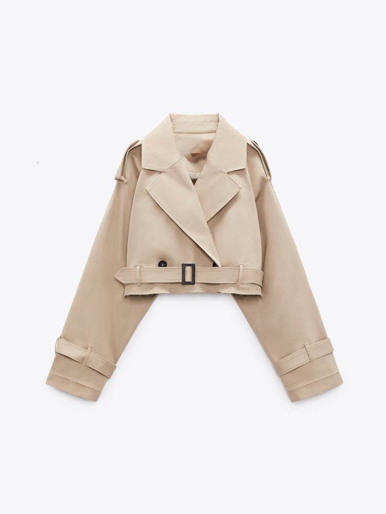 Womens Trench Coats RR3191 Oversized Cropped Women Short Khaki Jackets Ladies Long Sleeve Loose Coat 230822