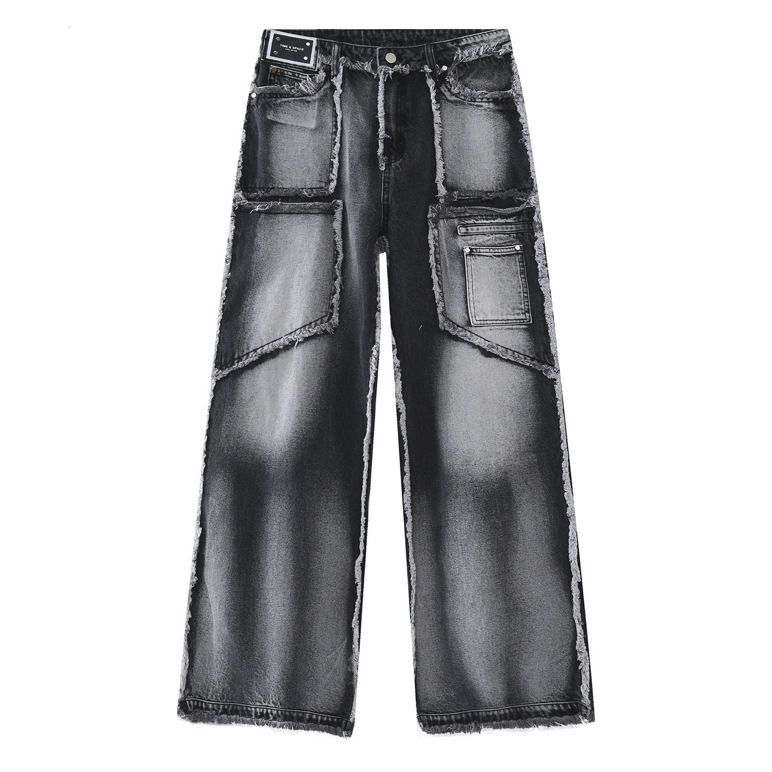 Men's Jeans Men's Women's Y2K Jeans Oversized Denim Pants Straight Trousers Patchwork Black Gothic Baggy Jeans Y2K Streetwear Techwear 