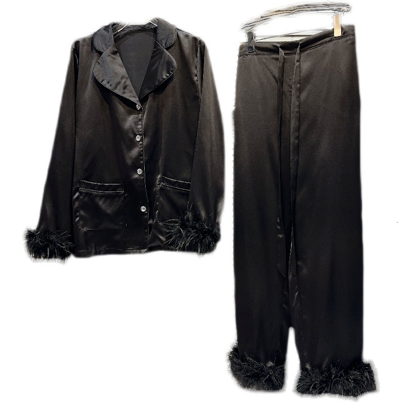 Women s Suits Blazers BORVEMAYS 2023 Autumn Lapel Single breasted Long Sleeve Feather Loose Blazer Casual Pants Two piece Set WZ5432 230821