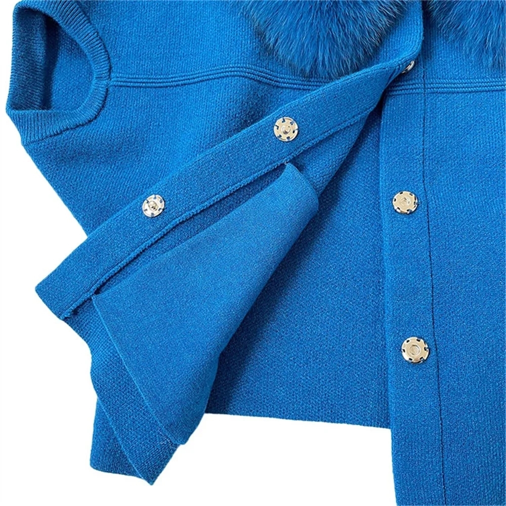 Womens Knits Tees Autumn Winter Arrival Ladies Wool Knit Coat Short Sleeve Knitted Sweater With Fox Fur Collar 230821
