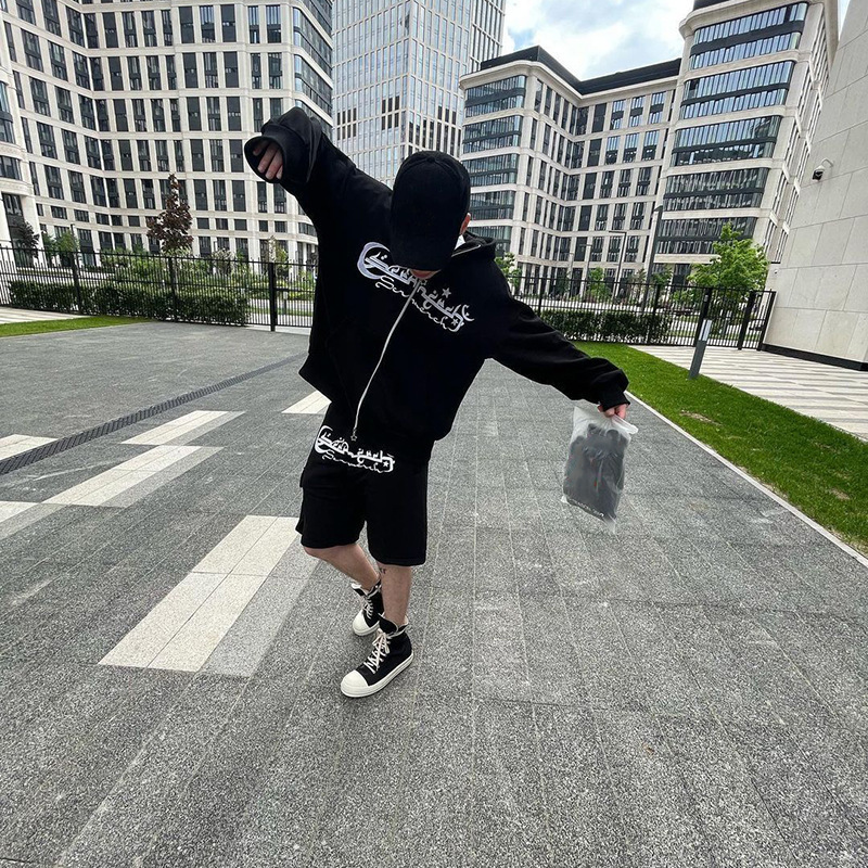 Men's Hoodies Sweatshirts Fashion Y2k Gothic Letter Goth Harajuku Zip Up Hoodies Hip Hop Streetwear Black Casual Men Women Loose Zipper Sweatshir