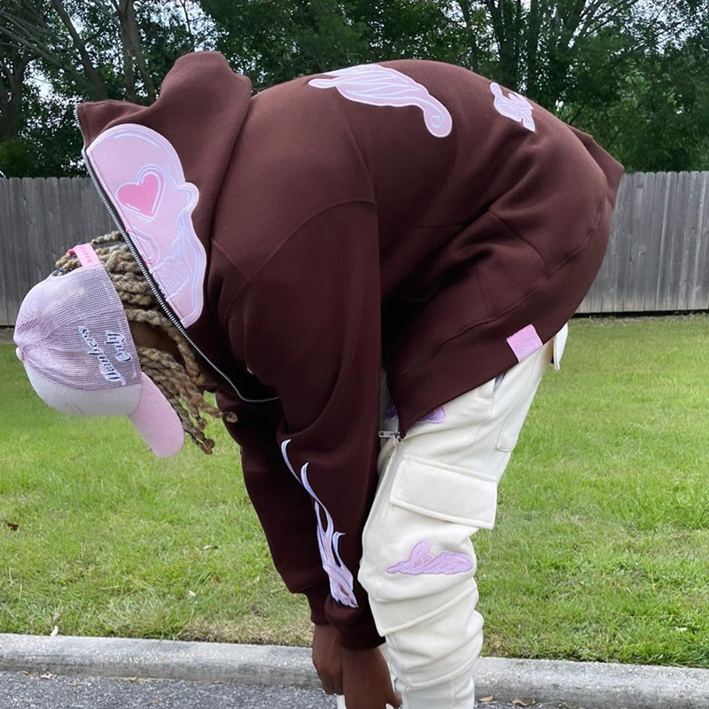 Men's Hoodies Sweatshirts Men Skeleton Print Hoodies High Street Full Zip Long Sleeve Jacket Coats Y2K Harajuku Casual Oversized Hooded Sweatshir