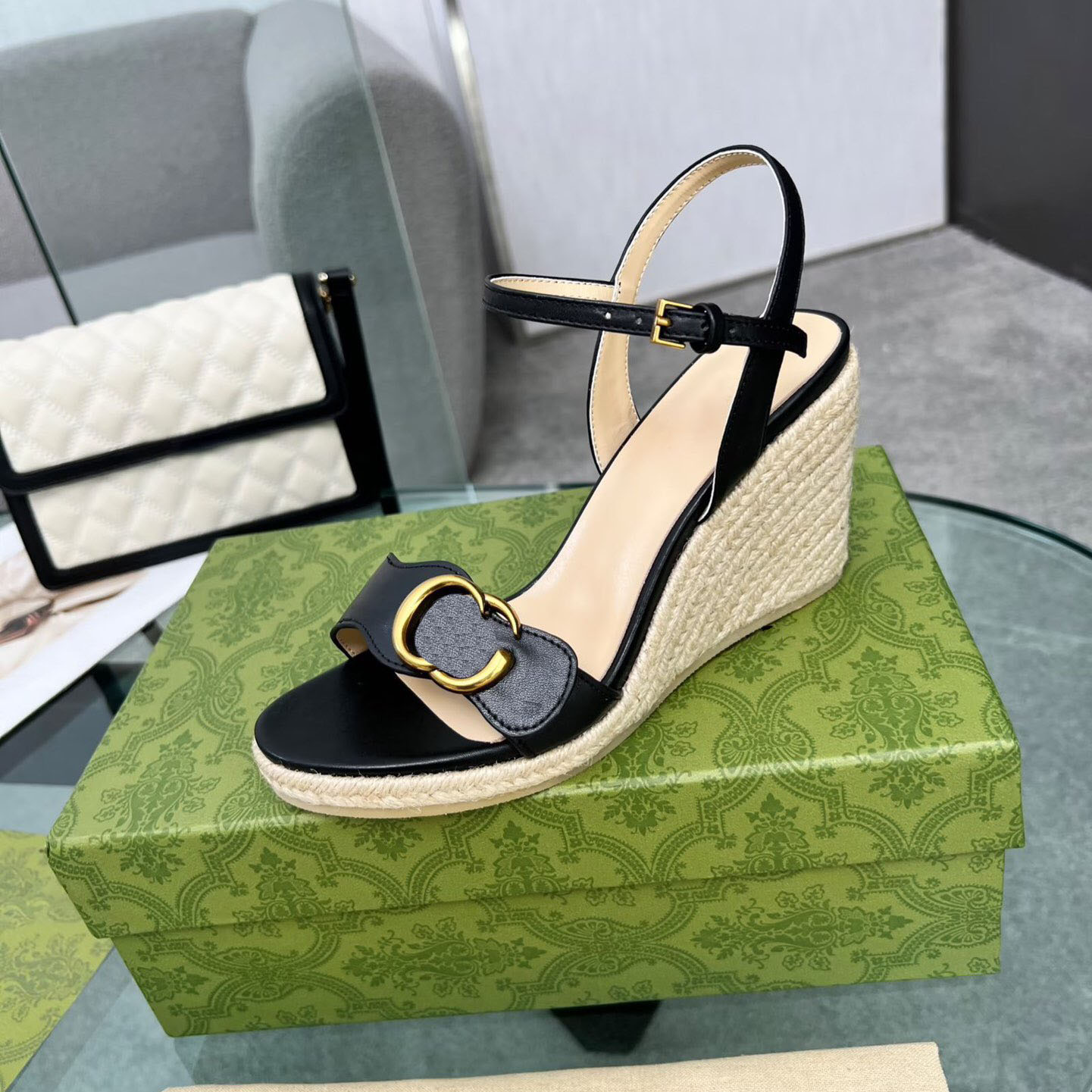 Fashion Designer Women shoes heels Sandals fashion Beach Thick bottom Dress Shoe Alphabet lady Sandal Leather High heel lides By 1978 S416 04