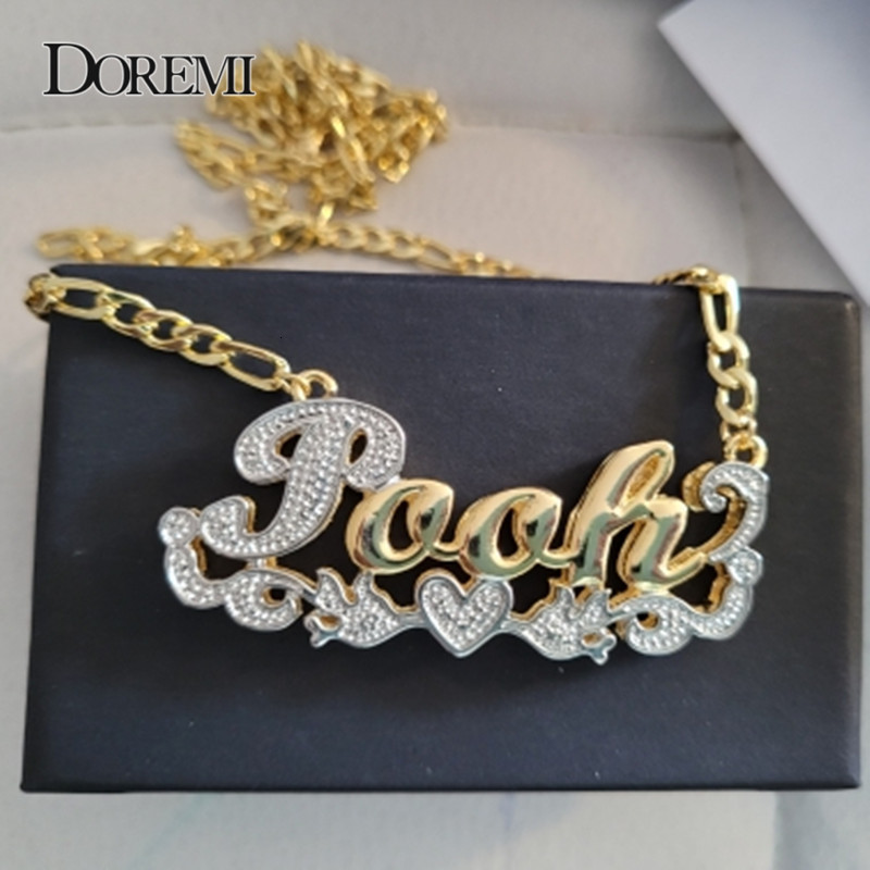 Strands Strings DOREMI 3D Custom Necklaces Style Name Necklace Personalized Double Layered Gold Plated Nameplate Jewlery 230822