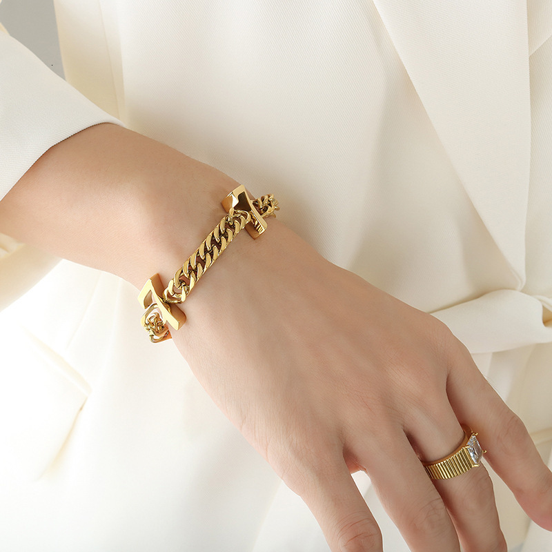 Charm Bracelets Hiphop Lucky Angel Number Cuban Chain Bracelet Exaggerate Gold Plated 111 To 888 Steel Party Gifts Jewelry 230821 - view 4