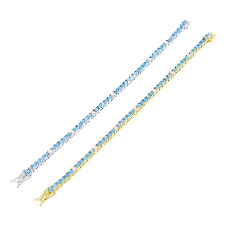3mm Turquoises Stone Tennis Chain Bangle Elegant Bracelet for Women Hi Hop Lady Gift Paved 5A Cubic Zirconia Gift Jewelry
