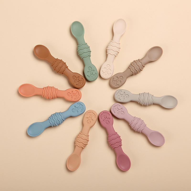 Food Grade Silicone Baby Led Weaning Spoons with Teether Soft Training Spoon for Toddler Newborn Infant Feeding Utensils