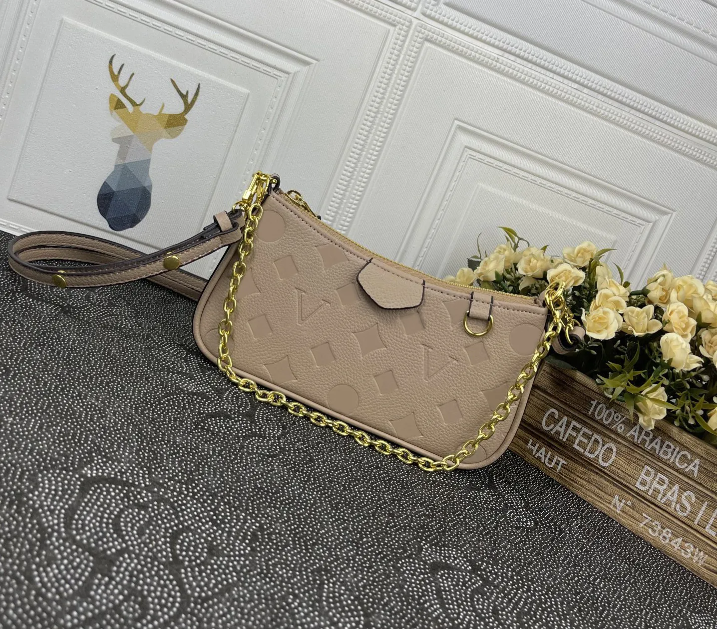 Designer womens shoulder bag luxury Easy Pouch On Strap handbags embossed flower letter Empreinte leather mini chain makeup bags ladies fashion purses clutch #349e