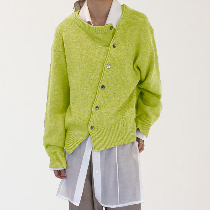 Women's Knits Tees Korean Diagonal Buckle Irregular Knited Cardigan for Women Crewneck Knitted Jacket Y2k Cropped 230821