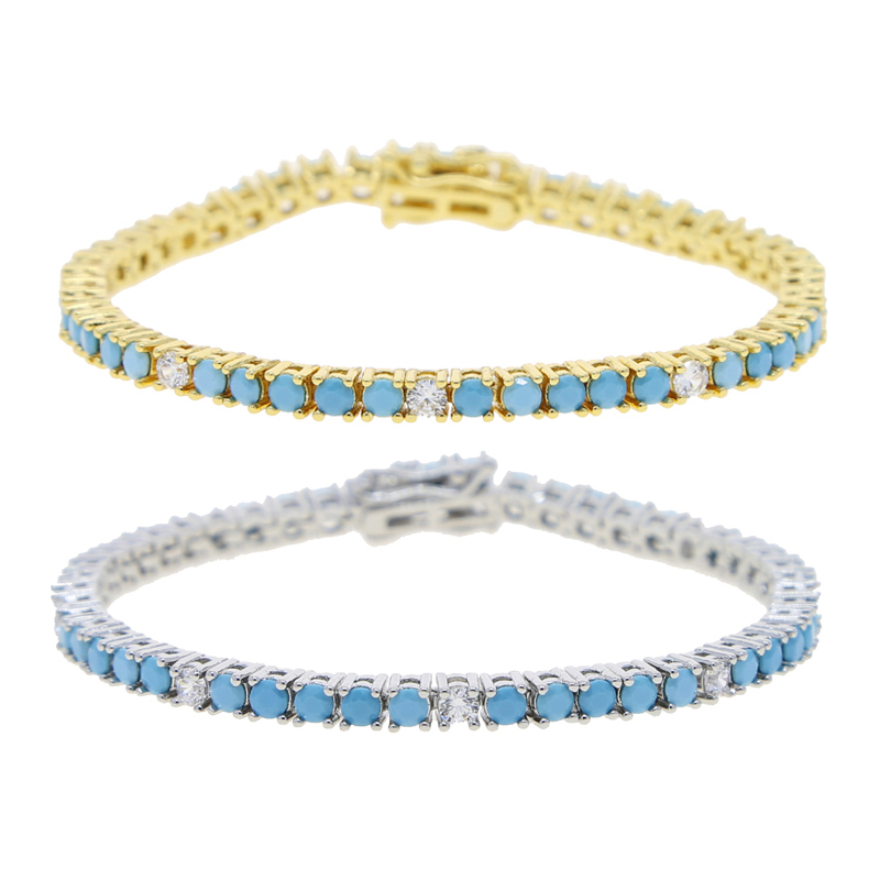 3mm Turquoises Stone Tennis Chain Bangle Elegant Bracelet for Women Hi Hop Lady Gift Paved 5A Cubic Zirconia Gift Jewelry
