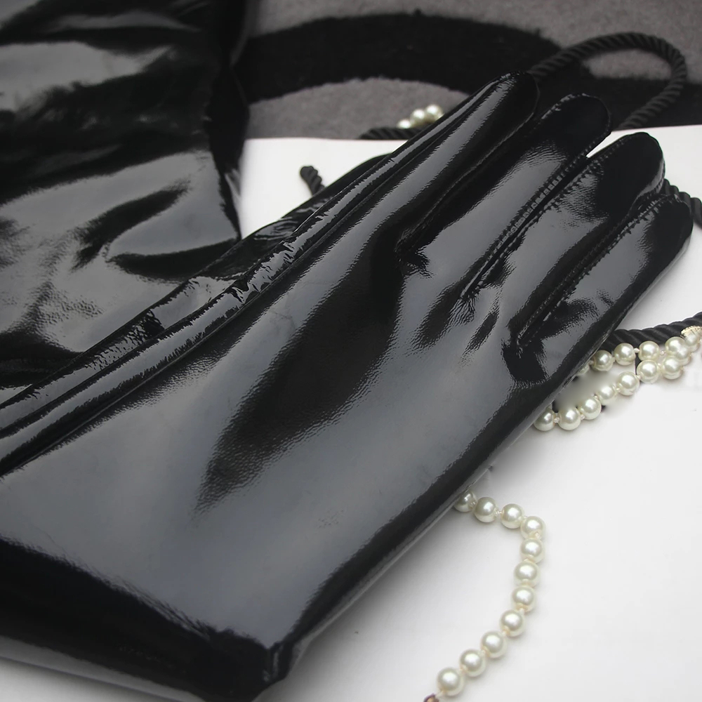 Five Fingers Gloves Sexy Women's Long Gloves Ladies Patent leather Gloves Shiny Black Party Evening Overlength Long Glove PU Bright Leather On Sa