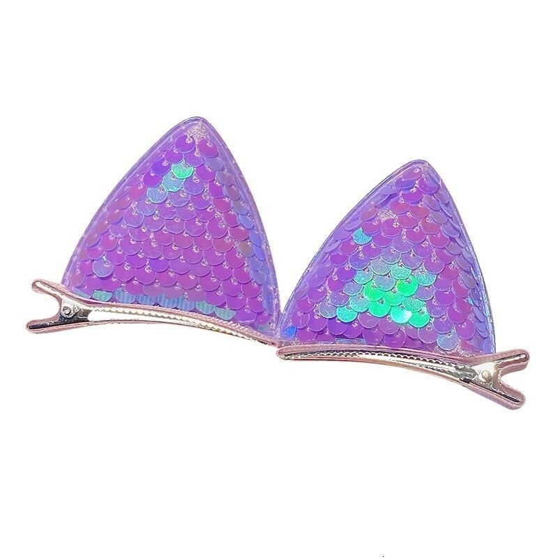 Hair Clips Barrettes 2PCS Set Glittery Sequins Color Cat Ear For Girl Children Cute Kawaii Cosplay Fairy Hairpin Fashion Accessories Party 230822