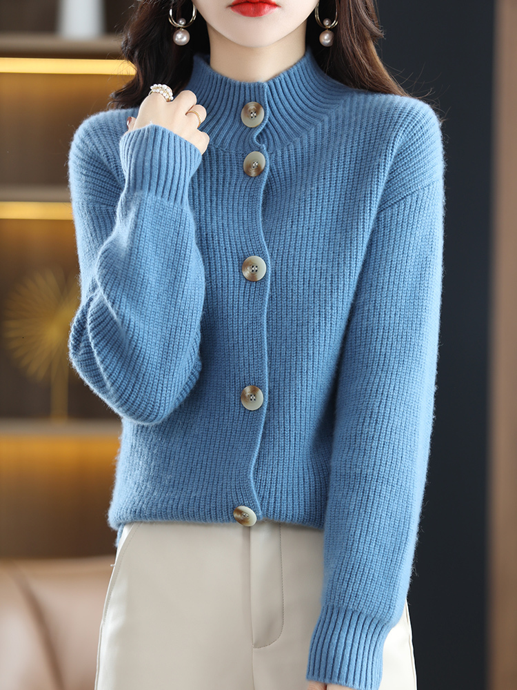 Women's Merino Wool Turtleneck Cardigan Sweater Solid Casual Fashion Coat