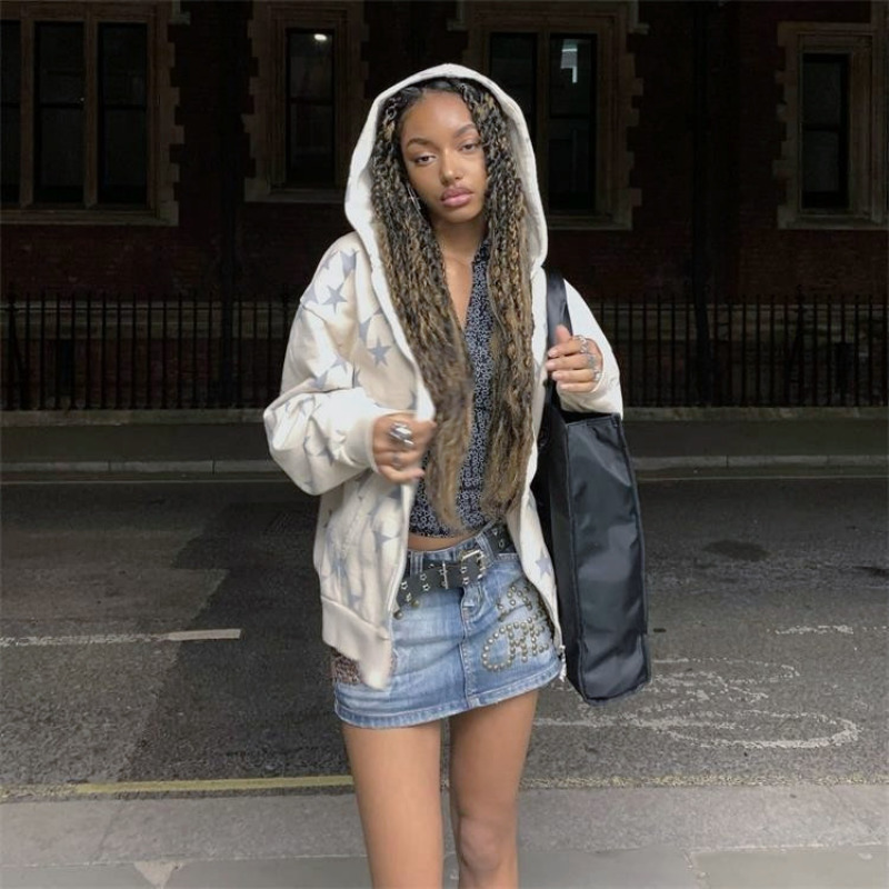 Men's Hoodies Sweatshirts Vintage Star Pattern Hoodie Women Men Fairy Grunge Long Sleeve Zipper Jacket Harajuku Oversize Sweatshirt Streetwear Y2