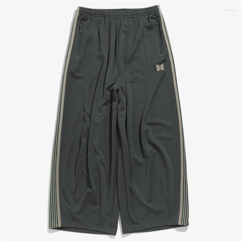 Mens Pants 23SS NEEDLES H.D.Track Butterfly Embroidery Straight Version Knickerbockers Sports Wide Leg w250430