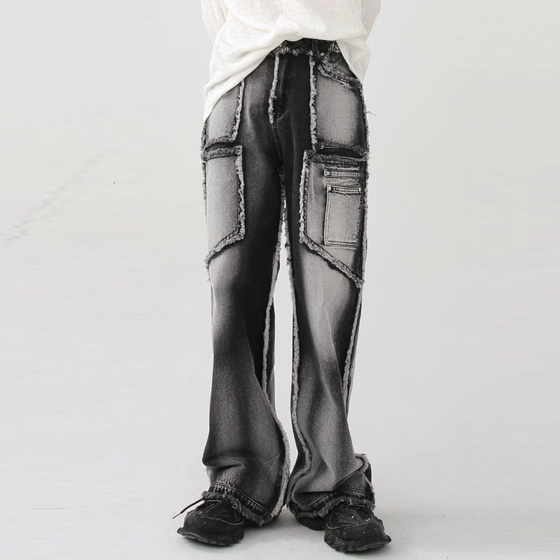 Men's Jeans Men's Women's Y2K Jeans Oversized Denim Pants Straight Trousers Patchwork Black Gothic Baggy Jeans Y2K Streetwear Techwear 