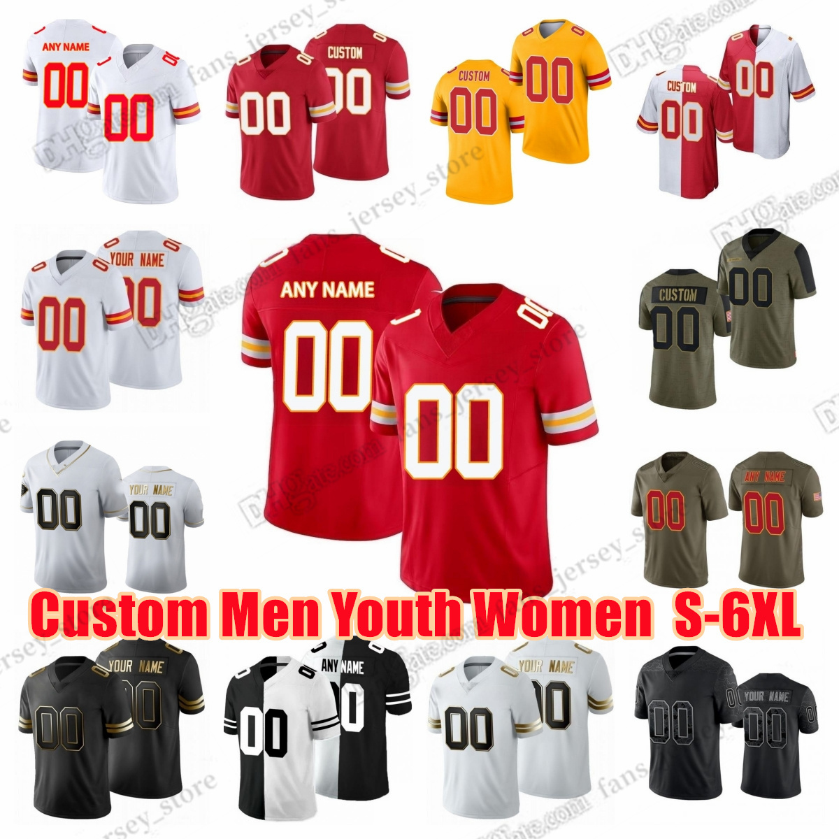 Custom S-6XL Patrick Mahomes Football Jerseys Travis Kelce Smith-Schuster Mathieu Edwards-Helaire Buechele Henne Jones McKinnon Pacheco Burton Moore
