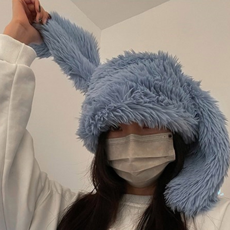 Beanie/Skull Caps Plush Bunny Ear Hat Long Ear Hat Bunny Beanie Hat Long Rabbit Ears Hat Faux Fur Rabbit Hat Cute Funny Skullies Beanie Dropship 23082