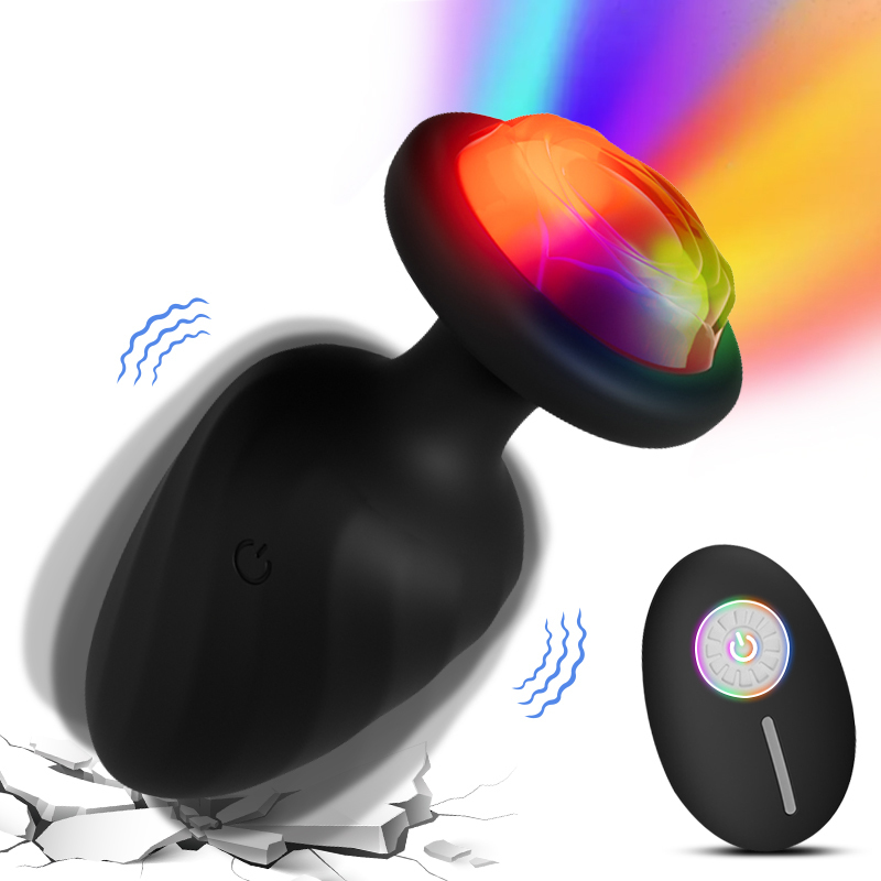 Anal Toys Colorful Light Plugs Butt Vibrator Rose Anus Toy For Women Men Prostate Massager Remote Control Vibrating Sextoys 230821