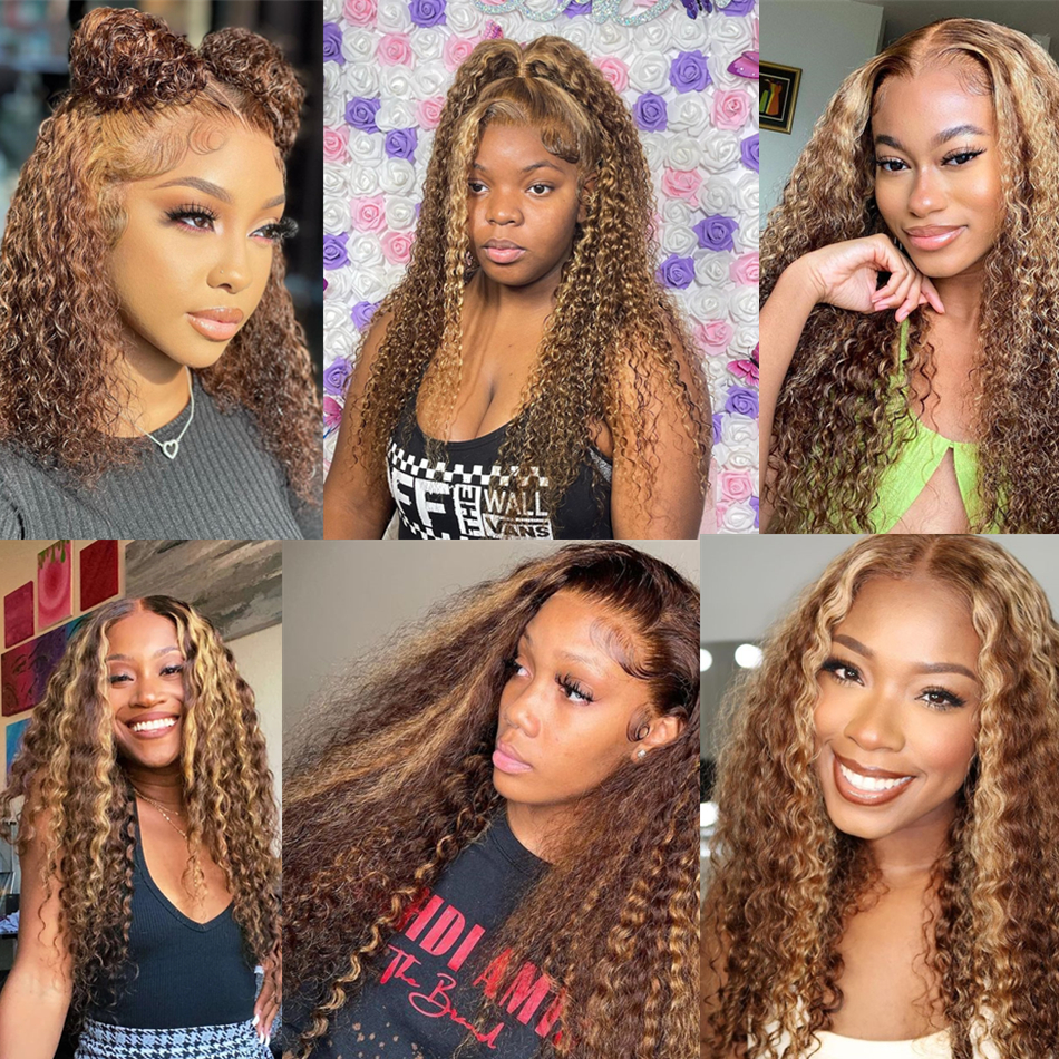 Brazilian Hair 13X4 Hd Lace Water Deep Wave Frontal Wig Highlight Honey Blonde Glueless Curly Synthetic Wigs Colored Bob For Women 30 Inch 250820