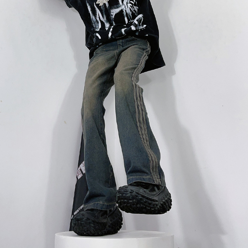 Men's Jeans REDDACHiC 3-Bar Brushed Jeans Men Streetwear Y2k Baggy Jeans Wide Leg Pants Loose Skater Stylish Flared Leg Hiphop Male Trousers 2308