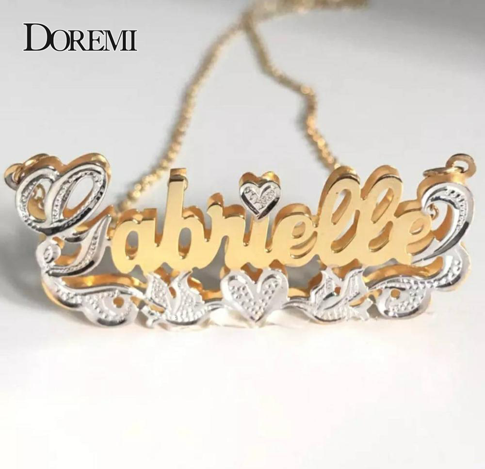 Strands Strings DOREMI 3D Custom Necklaces Style Name Necklace Personalized Double Layered Gold Plated Nameplate Jewlery 230822