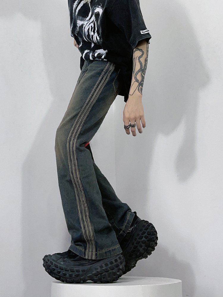 Men's Jeans REDDACHiC 3-Bar Brushed Jeans Men Streetwear Y2k Baggy Jeans Wide Leg Pants Loose Skater Stylish Flared Leg Hiphop Male Trousers 2308